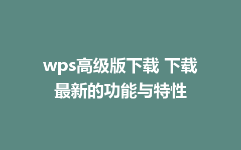 wps高级版下载 下载最新的功能与特性