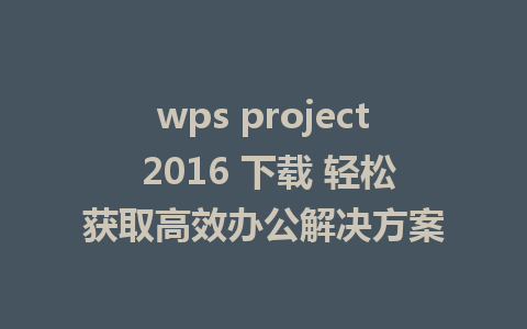 wps project 2016 下载 轻松获取高效办公解决方案