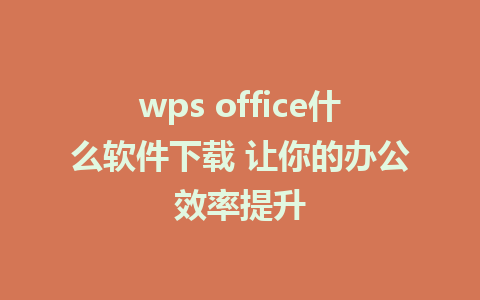 wps office什么软件下载 让你的办公效率提升