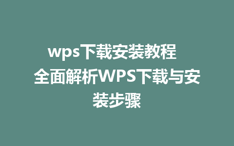 wps下载安装教程  全面解析WPS下载与安装步骤