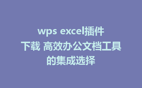 wps excel插件下载 高效办公文档工具的集成选择