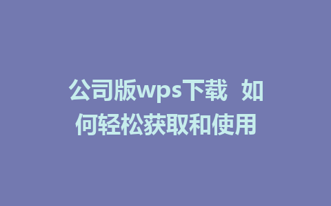 公司版wps下载  如何轻松获取和使用