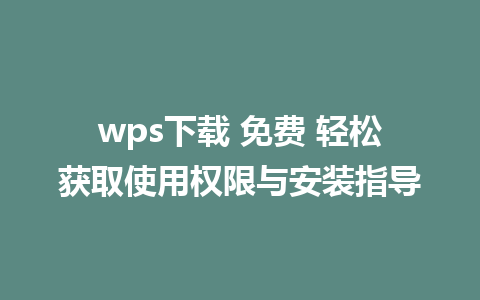 wps下载 免费 轻松获取使用权限与安装指导