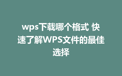 wps下载哪个格式 快速了解WPS文件的最佳选择