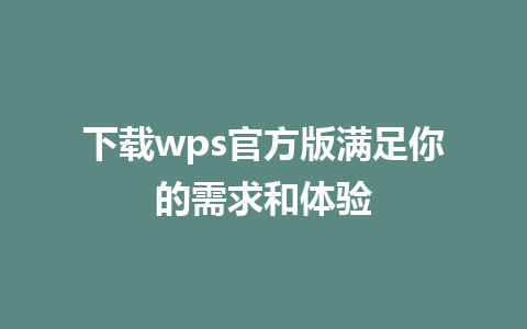 下载wps官方版满足你的需求和体验