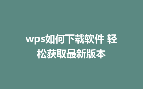 wps如何下载软件 轻松获取最新版本