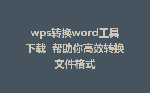 wps转换word工具下载  帮助你高效转换文件格式