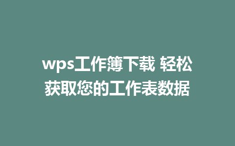 wps工作簿下载 轻松获取您的工作表数据