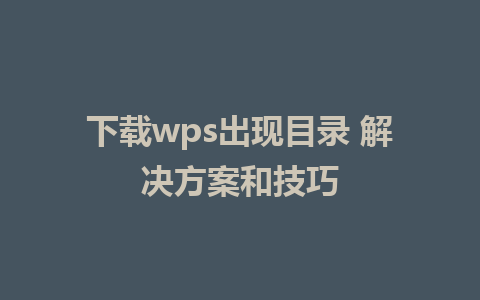 下载wps出现目录 解决方案和技巧