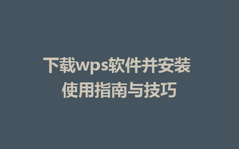 下载wps软件并安装 使用指南与技巧