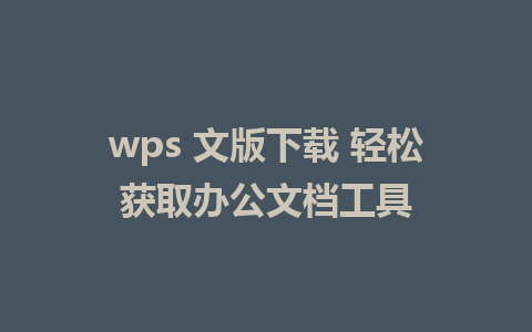 wps 文版下载 轻松获取办公文档工具