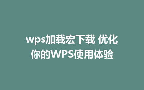 wps加载宏下载 优化你的WPS使用体验