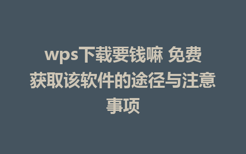 wps下载要钱嘛 免费获取该软件的途径与注意事项