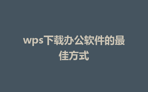 wps下载办公软件的最佳方式