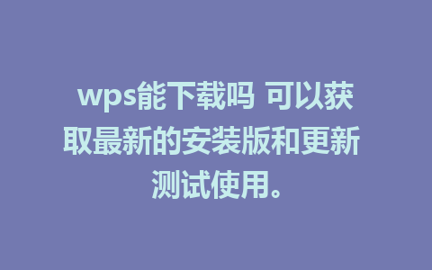 wps能下载吗 可以获取最新的安装版和更新 测试使用。