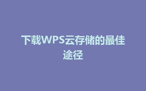 下载WPS云存储的最佳途径