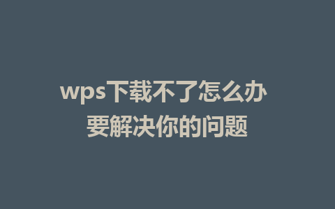 wps下载不了怎么办 要解决你的问题 