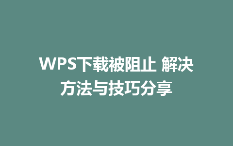 WPS下载被阻止 解决方法与技巧分享