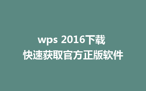 wps 2016下载 快速获取官方正版软件