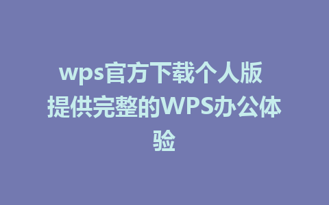 wps官方下载个人版 提供完整的WPS办公体验