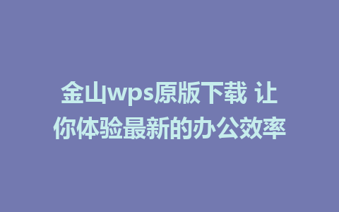 金山wps原版下载 让你体验最新的办公效率