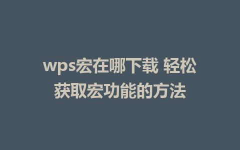 wps宏在哪下载 轻松获取宏功能的方法