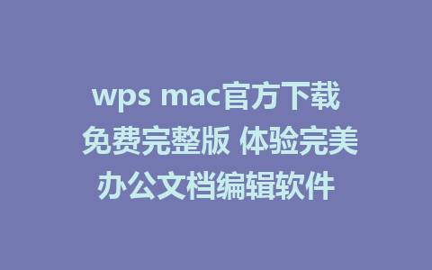 wps mac官方下载 免费完整版 体验完美办公文档编辑软件