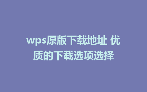 wps原版下载地址 优质的下载选项选择