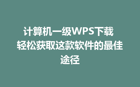 计算机一级WPS下载 轻松获取这款软件的最佳途径