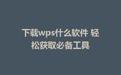 下载wps什么软件 轻松获取必备工具