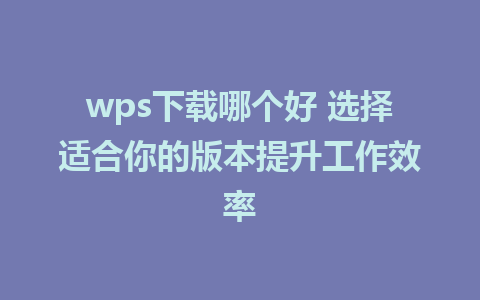 wps下载哪个好 选择适合你的版本提升工作效率