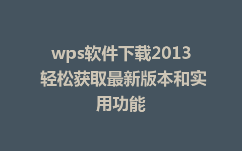 wps软件下载2013 轻松获取最新版本和实用功能