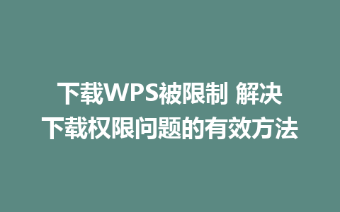 下载WPS被限制 解决下载权限问题的有效方法