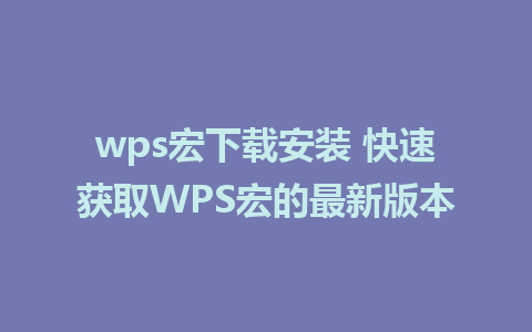 wps宏下载安装 快速获取WPS宏的最新版本