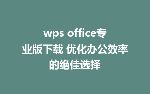 wps office专业版下载 优化办公效率的绝佳选择