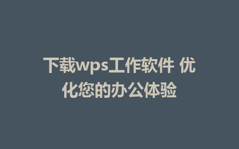 下载wps工作软件 优化您的办公体验