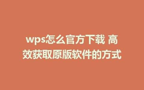 wps怎么官方下载 高效获取原版软件的方式