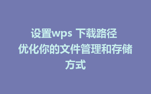 设置wps 下载路径 优化你的文件管理和存储方式