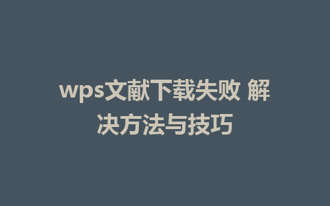 wps文献下载失败 解决方法与技巧