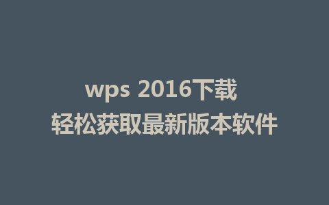 wps 2016下载 轻松获取最新版本软件