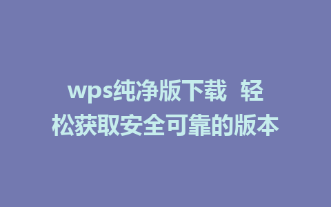 wps纯净版下载  轻松获取安全可靠的版本