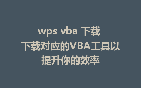 wps vba 下载 下载对应的VBA工具以提升你的效率