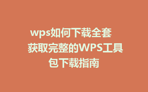 wps如何下载全套   获取完整的WPS工具包下载指南