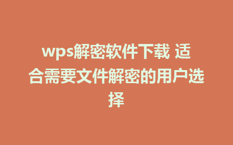 wps解密软件下载 适合需要文件解密的用户选择