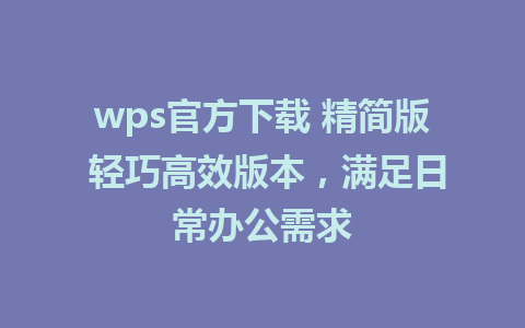 wps官方下载 精简版 轻巧高效版本，满足日常办公需求