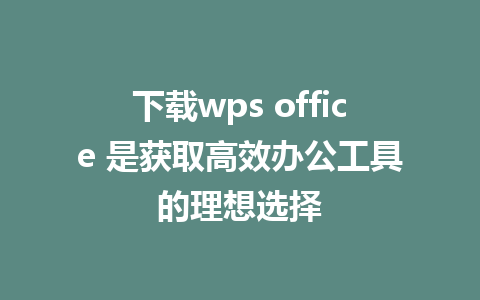 下载wps office 是获取高效办公工具的理想选择