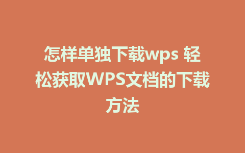 怎样单独下载wps 轻松获取WPS文档的下载方法