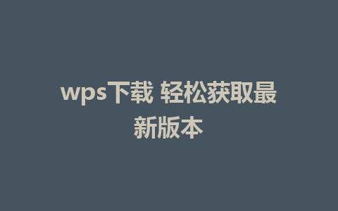 wps下载 轻松获取最新版本