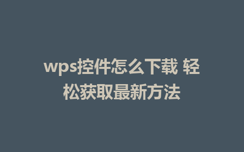 wps控件怎么下载 轻松获取最新方法