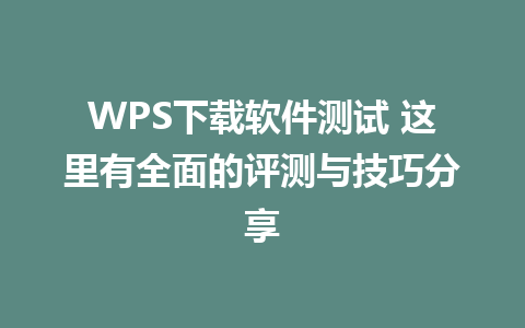 WPS下载软件测试 这里有全面的评测与技巧分享